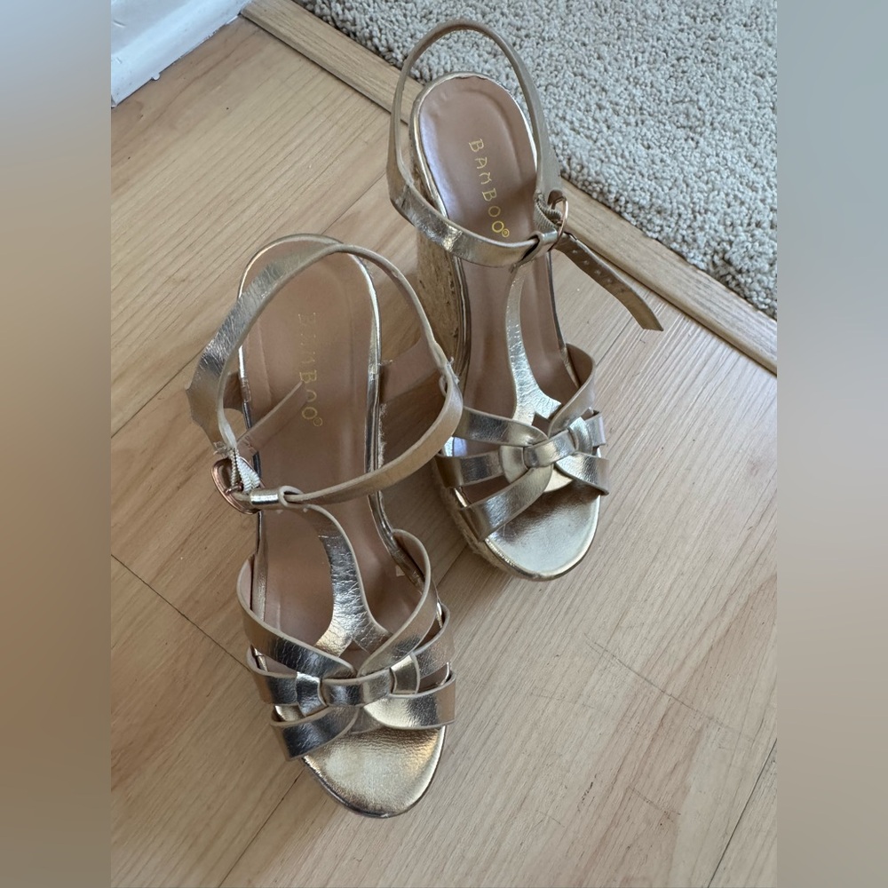 BAMBOO Gold Wedge Shoes Elegant Design